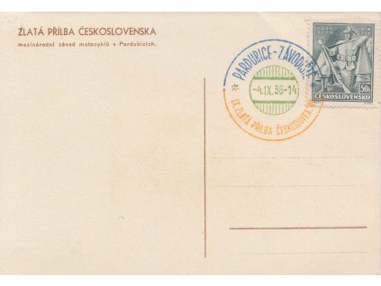 1938, Pardubice-Závodiště, IX. Zlatá přilba, pohlednice, dv