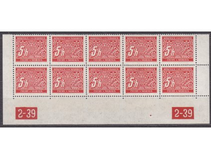 1939, 5h červená, spodní 10pás s DČ 2-39 2-39 varianta Y-X, Nr.DL1, **
