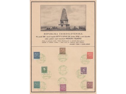 1934, Český Brod, 500 let Lipan, pamětní list, A4, lehká omačkání