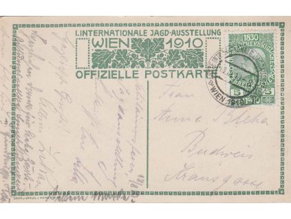 1910, Wien, Jagdausstellung 18.8.1910, razítko FDC