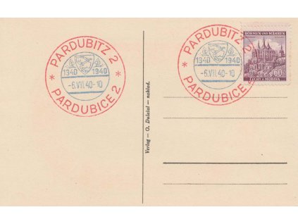 1940, Pardubice, 1340-1940, propagační pohlednice, neprošlé