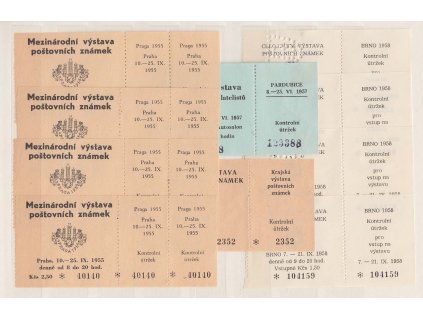 Vstupenky na filatelistické výstavy z 50.let, 10 kusů
