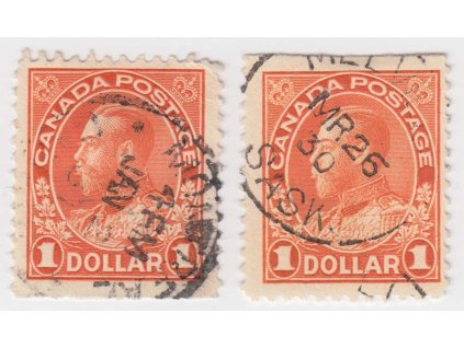 Kanada, 1922, 1 Dolar Jiří V., 2 kusy - různé kraje, razítkované