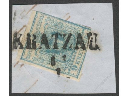 1850, 9Kr Znak, výstřižek, DR Kratzau, MiNr.5
