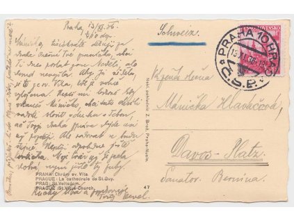 1936, DR Praha, pohlednice zaslaná do Švýcarska, hledané