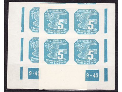 1943, 5h modrá, 2 roh. 4bloky s DČ 9-43, L+P, Nr.NV11, **