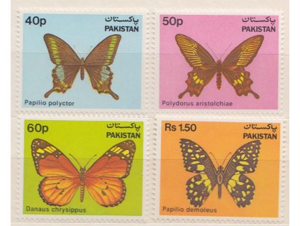 Pakistán, 1983, 40P-1.50R série Motýli, MiNr.579-82, **