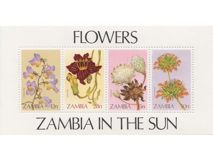 Zambia, 1983, aršík Květiny, MiNr.Bl.12, **