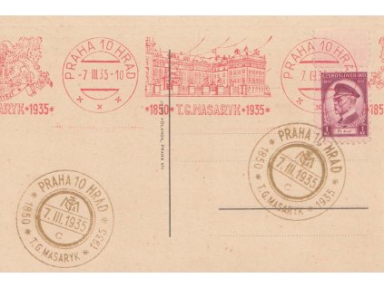 1935, Praha 10 Hrad, T.G. Masaryk, pohlednice, neprošlé