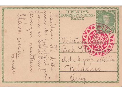 1908, Wien, celinová pohlednice 5 H Franc Josef, zasl. do Kladna