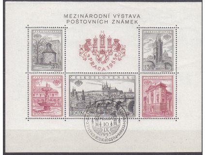 1955, zoubkovaný aršík PRAGA 1955, pamětní razítko, písmeno C, Nr.A853-7