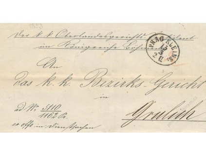 1853, Prag Kleins, skládaný dopis, stopy provozu