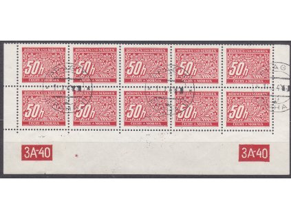 50h červená, 10blok s DČ 3A-40 - varianta X,Y, Nr.DL6, razítkované
