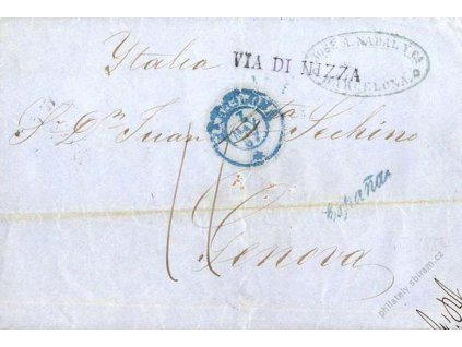 1857, modré razítko Barcelona + VIA DI NIZZA