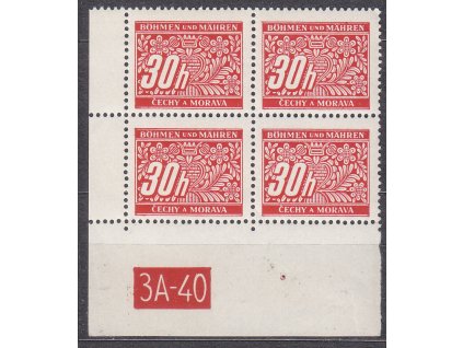 30h červená, levý roh. 4blok s DČ 3A-40, varianta X, Nr.DL4, **