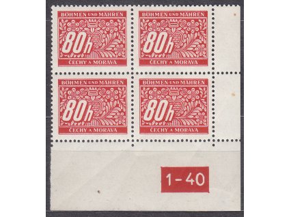 80h červená, pravý roh. 4blok s DČ 1-40, varianta X, Nr.DL8, **