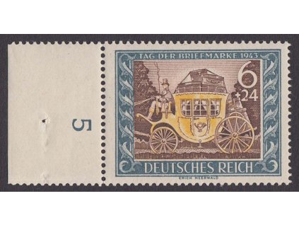 1943, 6 Pf Kočár, DV - tečka v "2", MiNr.828I, **