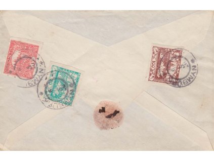 1920, DR Nymburk, R-Ex-dopis zasl. do Prahy, lehká omačkání