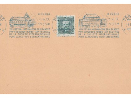 1936, dopisnice 50 h Znak s pamětními razítky, neprošlé