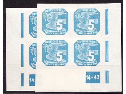 1943, 5h modrá, 2krát rohový čtyřblok s DČ 14-43, Nr.NV.11, **