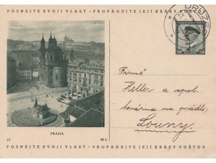 CDV 69 (19) Praha, dopisnice zasl. v roce 1938 do Loun, DR Družec,
