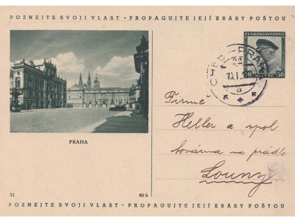 CDV 69 (32) Praha, dopisnice zasl. v roce 1938 do Loun, DR Cheb-Praha