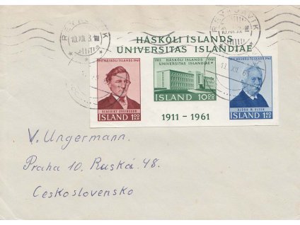 1963, DR Reykjavik, dopis vyfr. aršíkem, zasl. do ČSSR, lehká omačkání