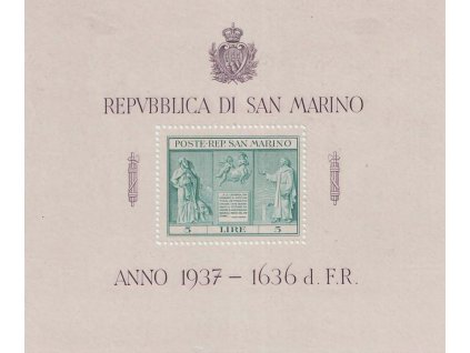 1937, aršík sv. Marinus, MiNr.Bl.1, **/* , archové lomy mimo známku