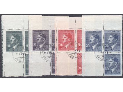 10-50K Hitler, levé horní rohové 4bloky, Nr.96-9, razítkované, ilustrační foto