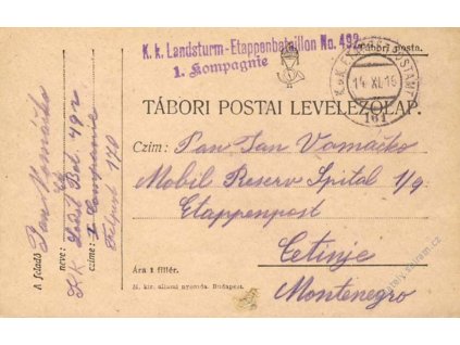 No.161, lístek PP, zasláno v roce 1915 do Cetinje
