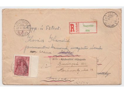 1946, R-dopis vyfr. zn. 70 f, DR Nagyréde, prošlé v roce 1943, dosíláno