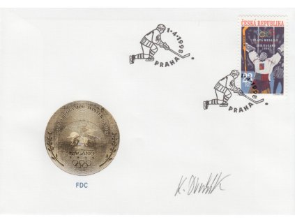 Dvořák, podpis na FDC z roku 1998, skvrnka v rohu