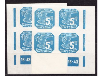 1943, 5h modrá, 2krát rohový čtyřblok s DČ 16-43, Nr.NV.11, **