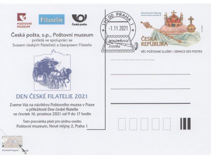 CSD 8, 2021, Den čs. filatelie, služební dopisnice, razítkované