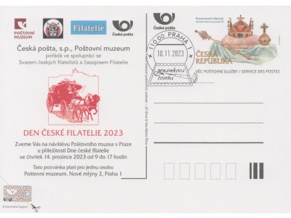 CSD 1/3, 2023, Den čs. filatelie, služební celinová pohlednice, razítkované