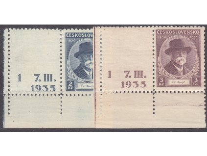 1935, 2-3Kč TGM, levé krajové kupony s DČ 1, Nr.287-8, * po nálepce