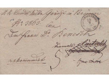 Wien Recommandirt, skládaný dopis z roku 1863, dosíláno, stopy stáří