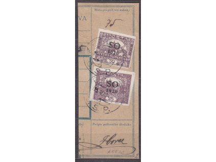 Ústřižek průvodky vyfr. zn. 25 a 50h Hradčany SO 1920, razítko B... 25.4.20