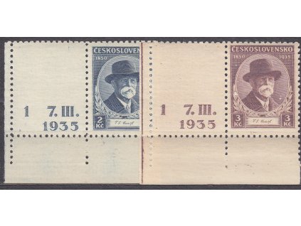 1935, 2-3Kč TGM, levé krajové kupony s DČ 1, Nr.287-8, **