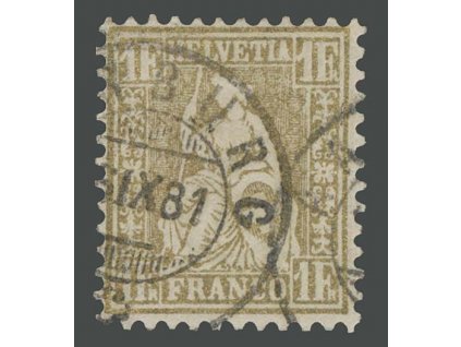 1867, 1Fr Helvetia, MiNr.28, razítkované