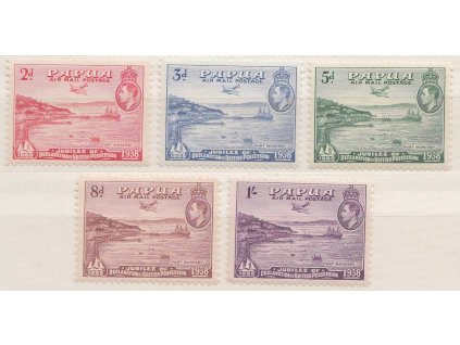 Papua, 1938, 2P-1Sh letecká série Jiří VI., MiNr.107-11, **