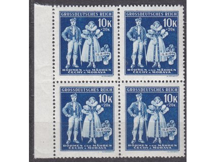 1944, 10K 5.výročí BuM, krajový 4blok s DV na ZP 41 - F místo T, Nr.115, **