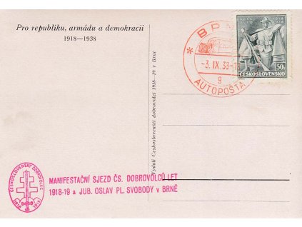 1938, Brno, Autopošta, propagační pohlednice, neprošlé, dv