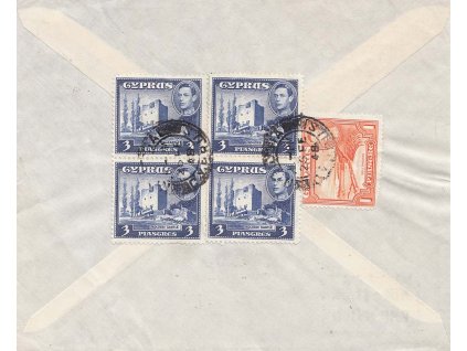 Kypr, 1948, DR Nicosia, let. dopis zasl. do ČSR, stopy pošt. provozu