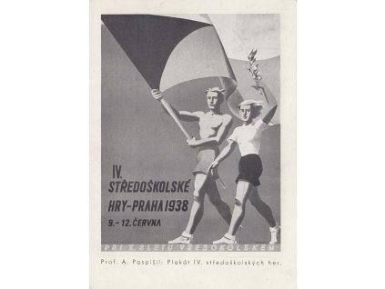 1938, Praha, IV. Středoškolské hry, propagační pohled, neprošlé