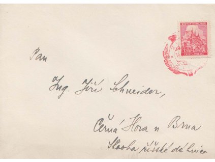 1941, Zlín, Viktoria, dopis zaslaný do Černé Hory, stopy pošt. provozu