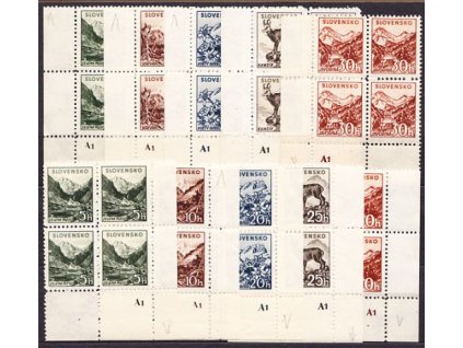 1940, 5-30h Tatranské, průsvitka, L+P roh. 4bloky s DČ 1, bez rozlišení průsvitky, Nr.47-51, **, ilustrační foto