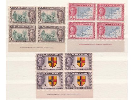 Sarawak, 1950, 1, 2 a 5 Dolarů Jiří VI., 4bloky, MiNr.184-86, **/*