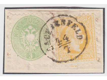 1872, 3+5 Kr smíš. frankatura známek 3Kr Orlíček+2Kr Franc Josef