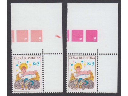 1999, 3 Kč Vánoce, DV - růžová skvrnka pod PU, Nr.240, ** , ZP 10/2, obě desky